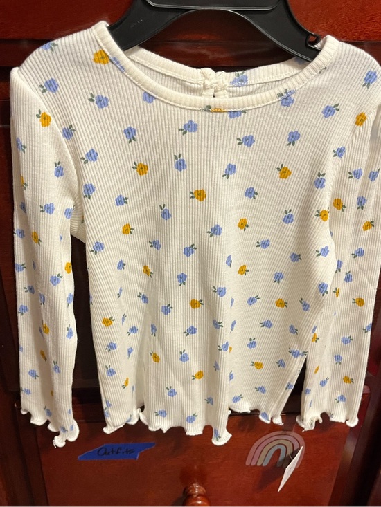 Little Me Other - Little Me Cream Ribbed Long-Sleeve Top with Blue & Yellow Floral Print